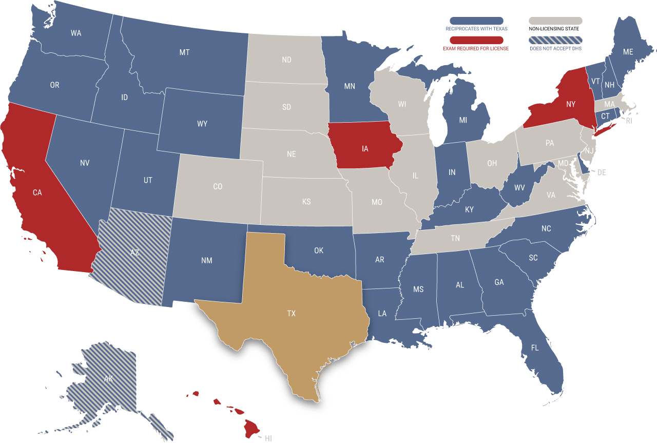 Texas adjuster license reciprocity map