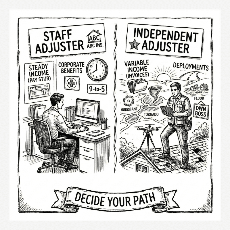 Blog article to help you decide if a career as a staff adjuster or independent adjuster is better for you