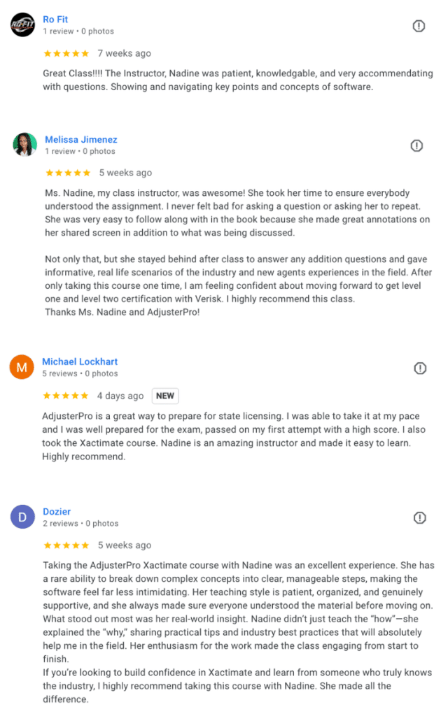 Reviews for AdjusterPro's Xactimate Training