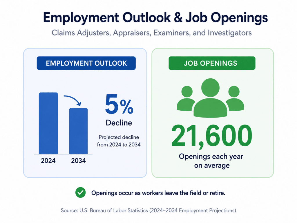 Employment ourlook and job openings graphic for insurance claims related jobs