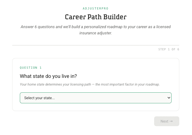 Career path builder for people interested in becoming insurance claims adjusters