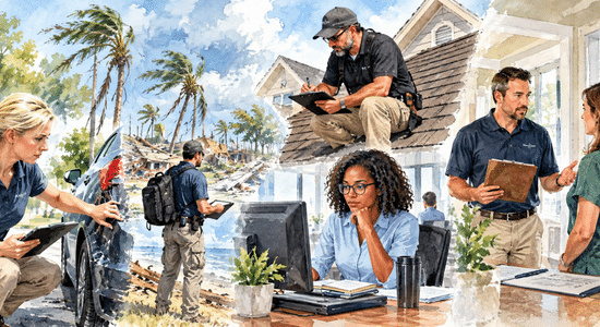 Article discussing the different types of insurance adjusters, including staff, independent, public, field, desk and CAT adjusters, and how each career path differs.