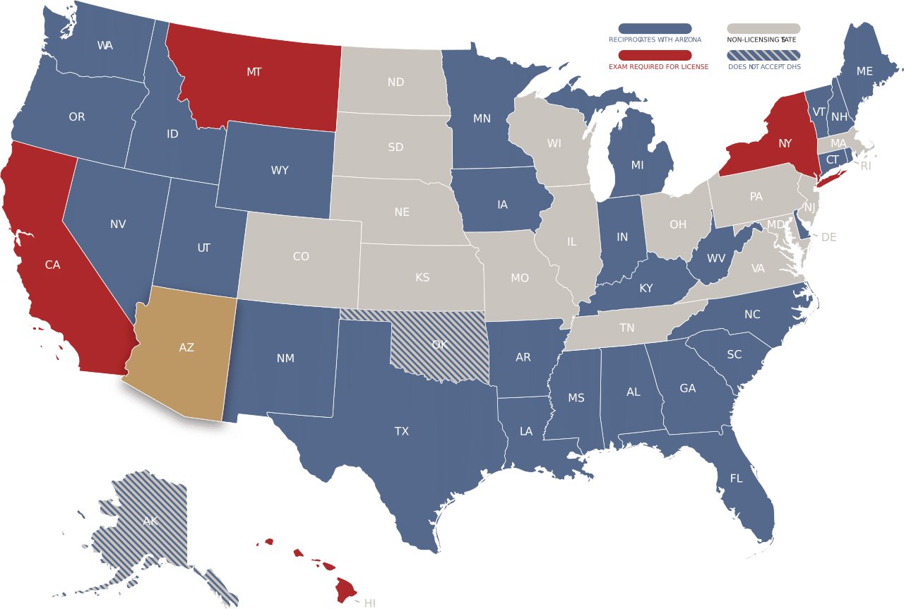 Arizona adjuster license reciprocity map