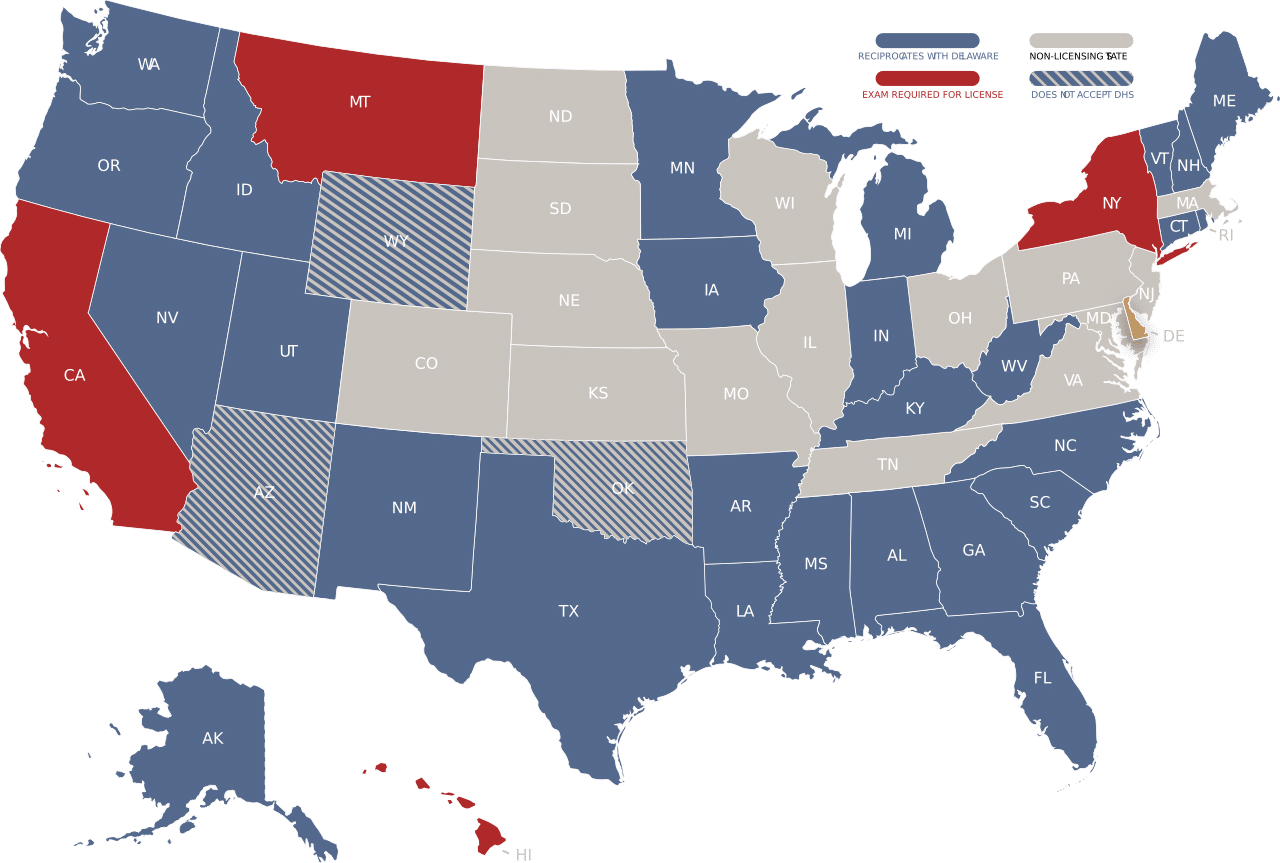 Delaware insurance adjuster license reciprocity map