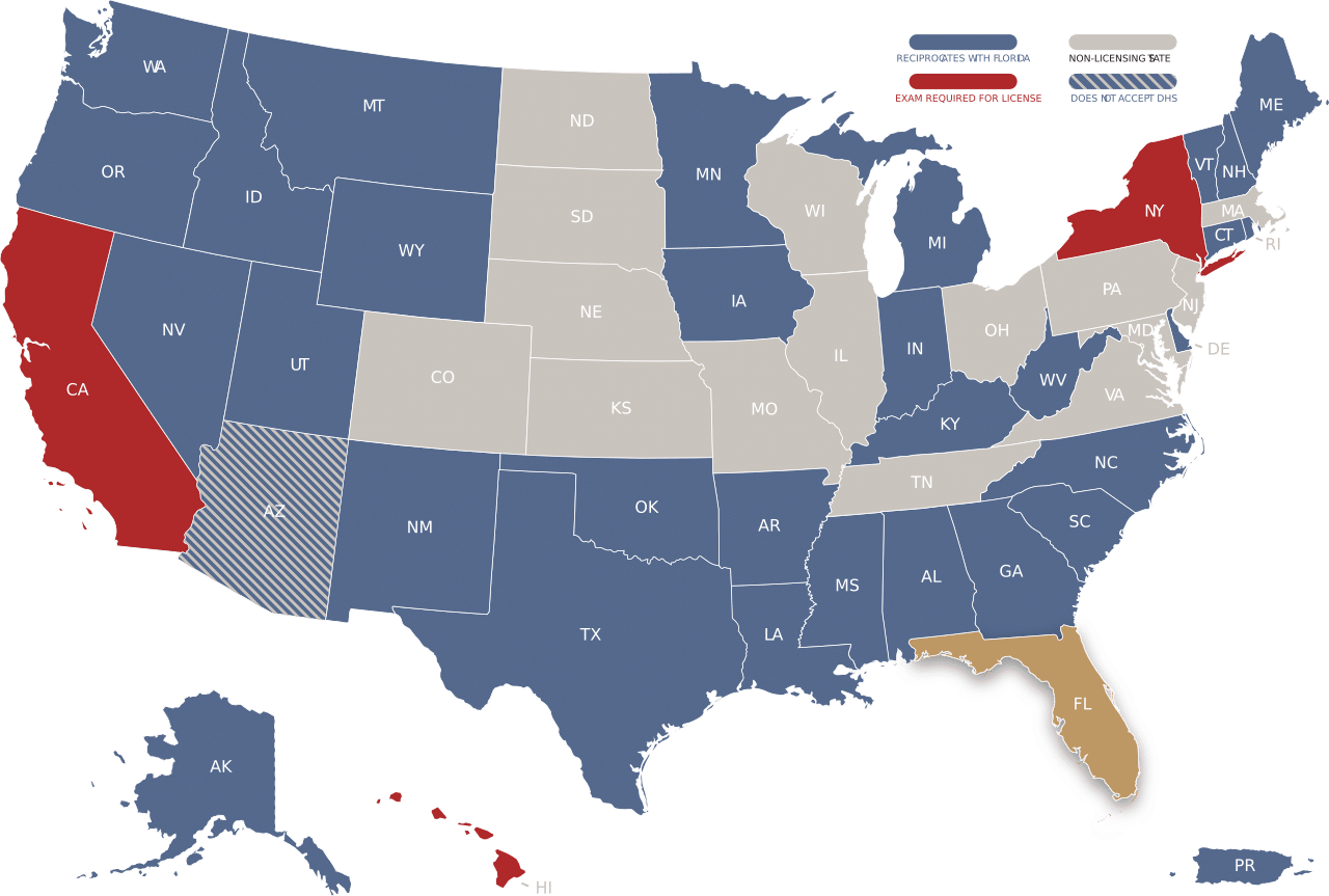 Florida adjuster license reciprocity map