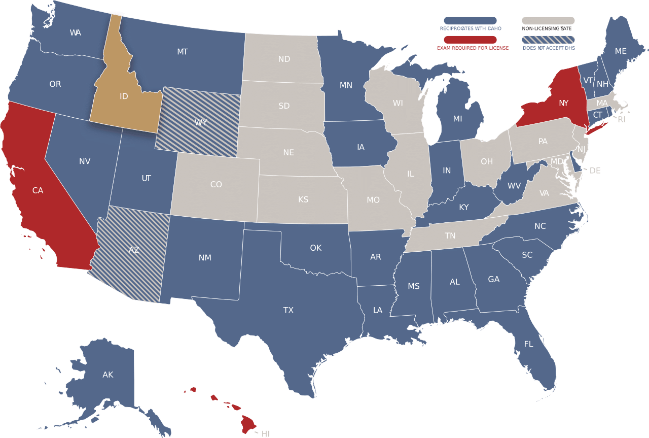 Idaho adjuster license reciprocity map