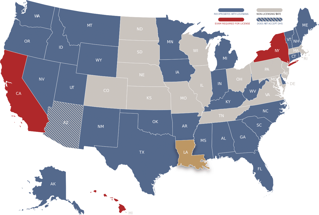 Louisiana adjuster license reciprocity map