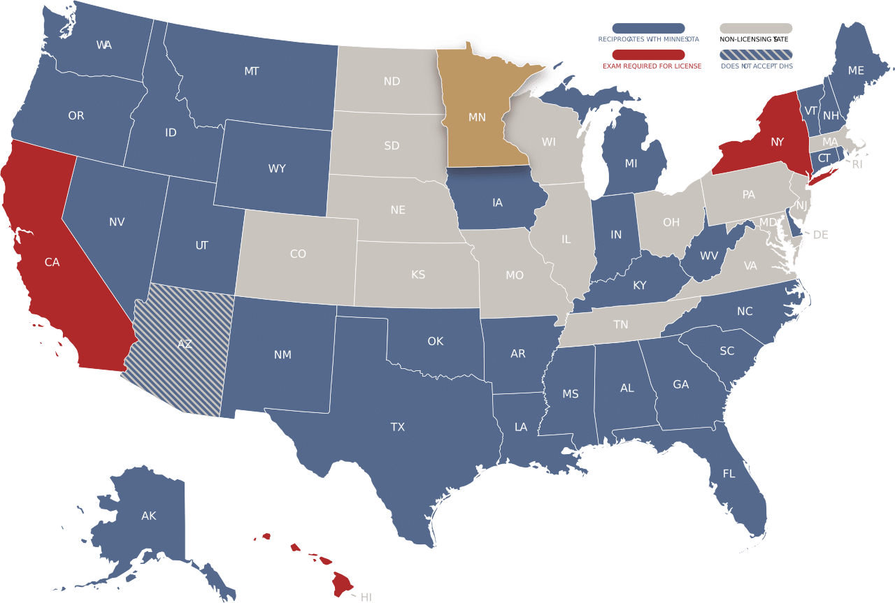 Minnesota adjuster license reciprocity map