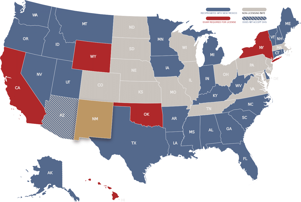 New Mexico adjuster license reciprocity map