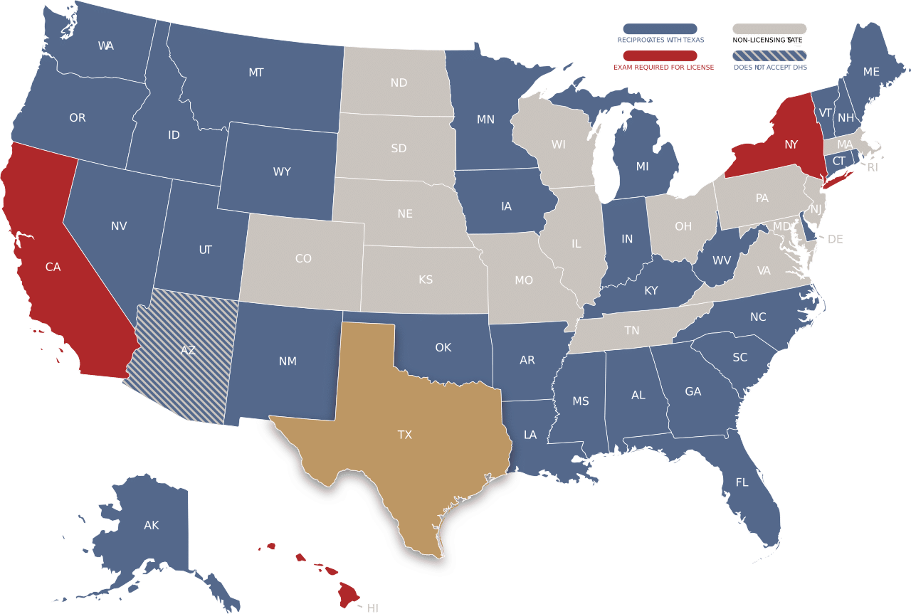 Texas claims adjuster license reciprocity map