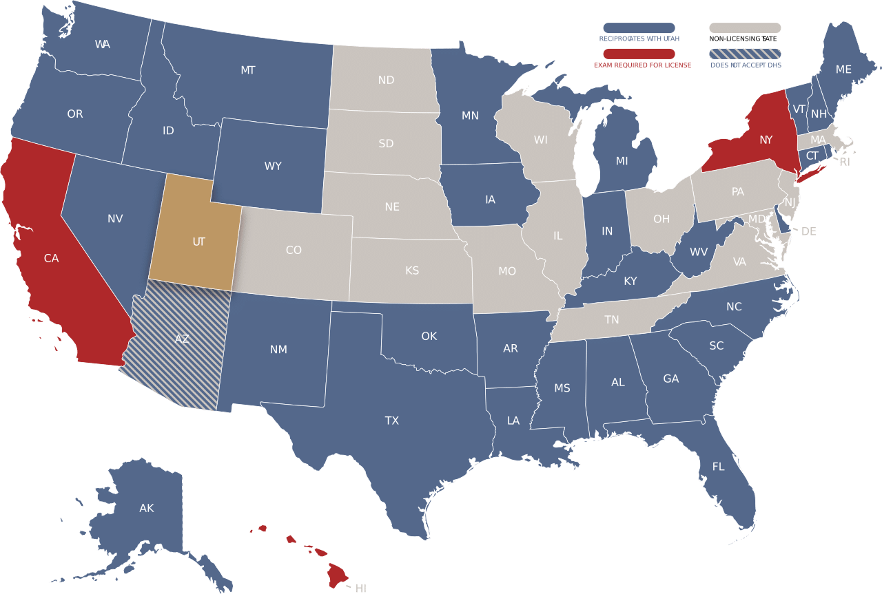Utah adjuster license reciprocity map