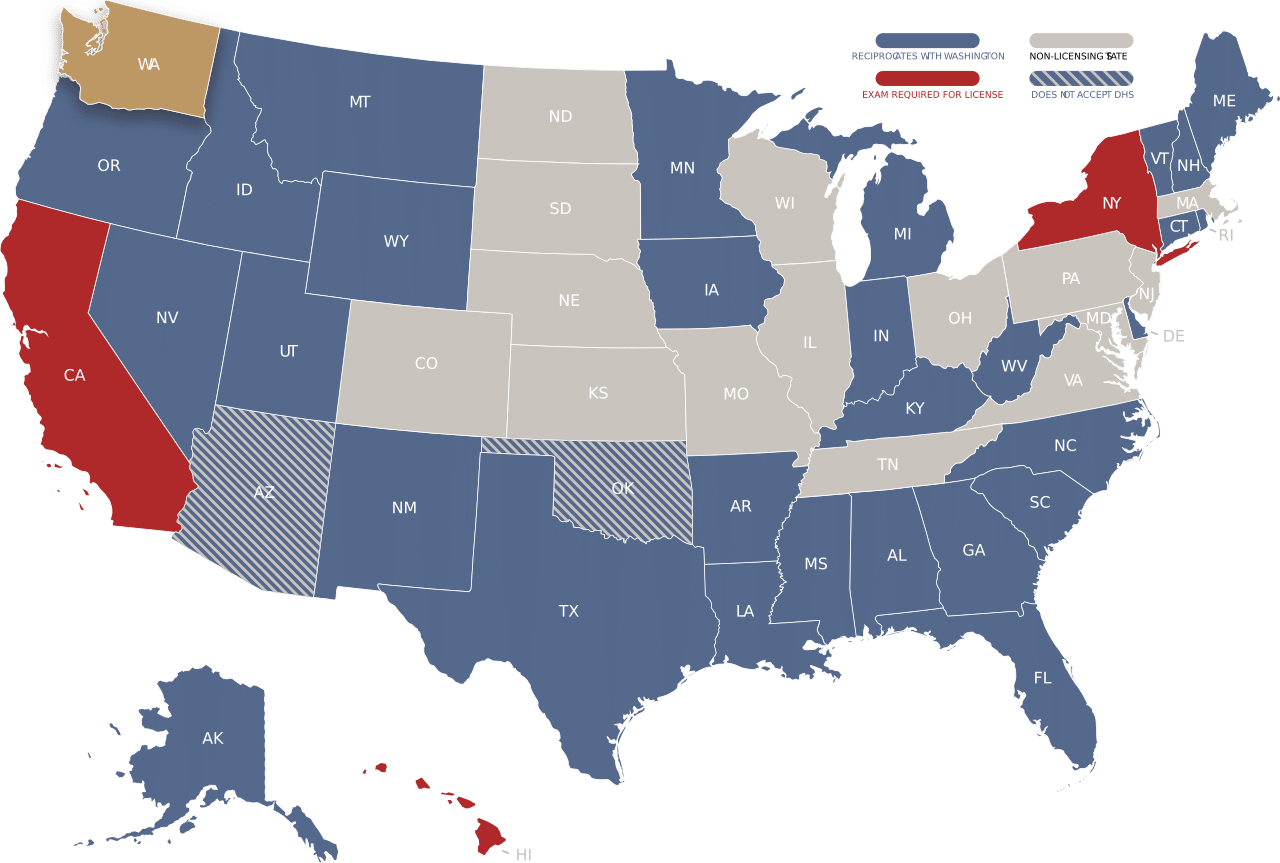 Washington adjuster license reciprocity map
