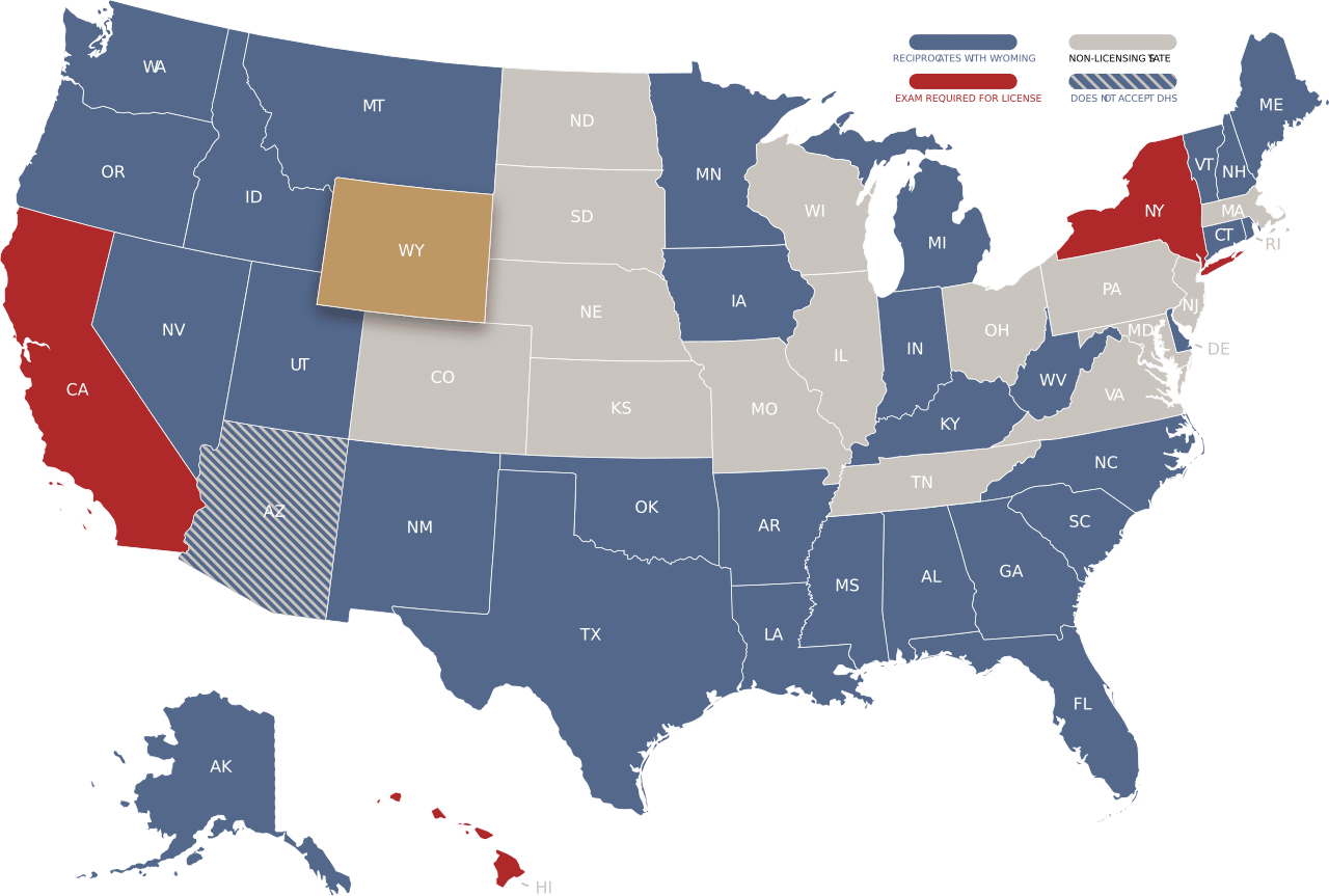 Wyoming adjuster license reciprocity map