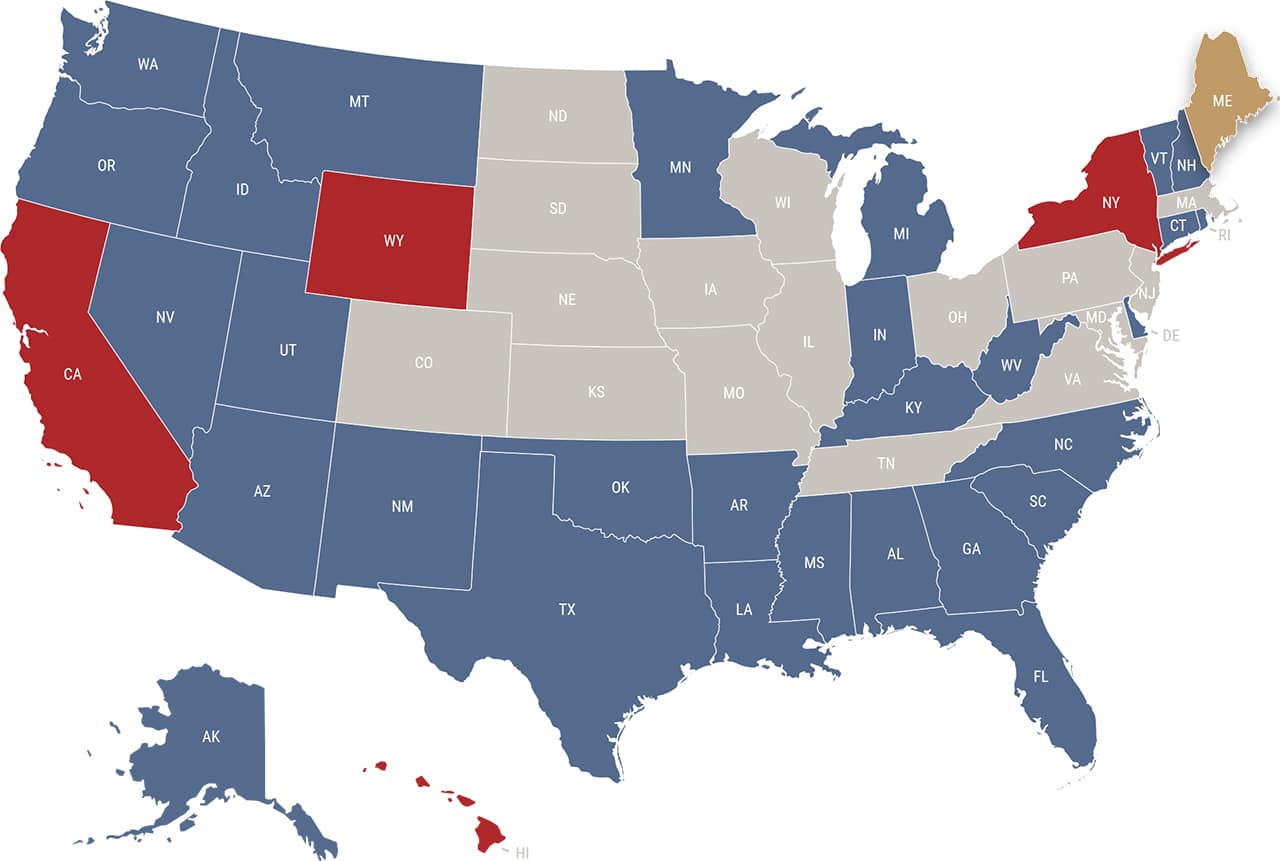 Maine reciprocity map