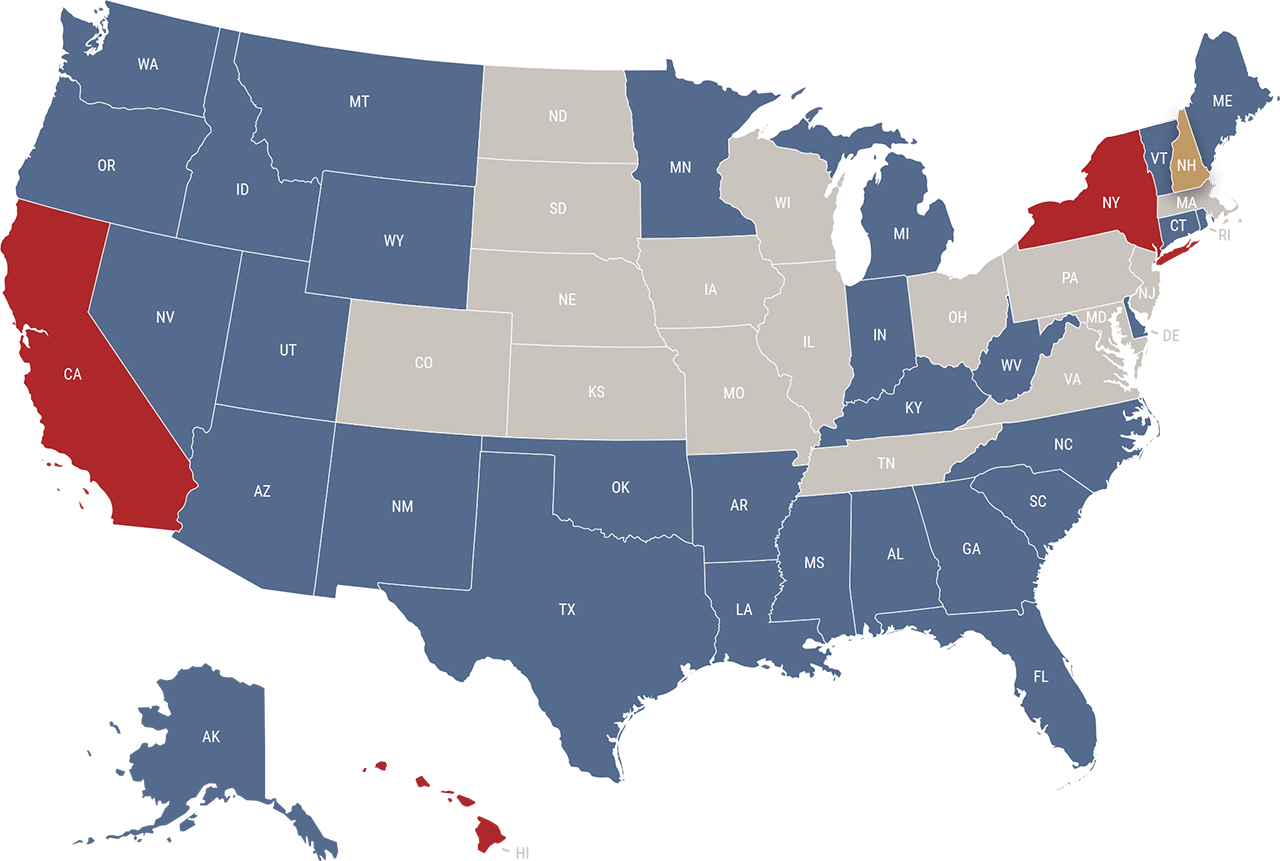 New Hampshire reciprocity map