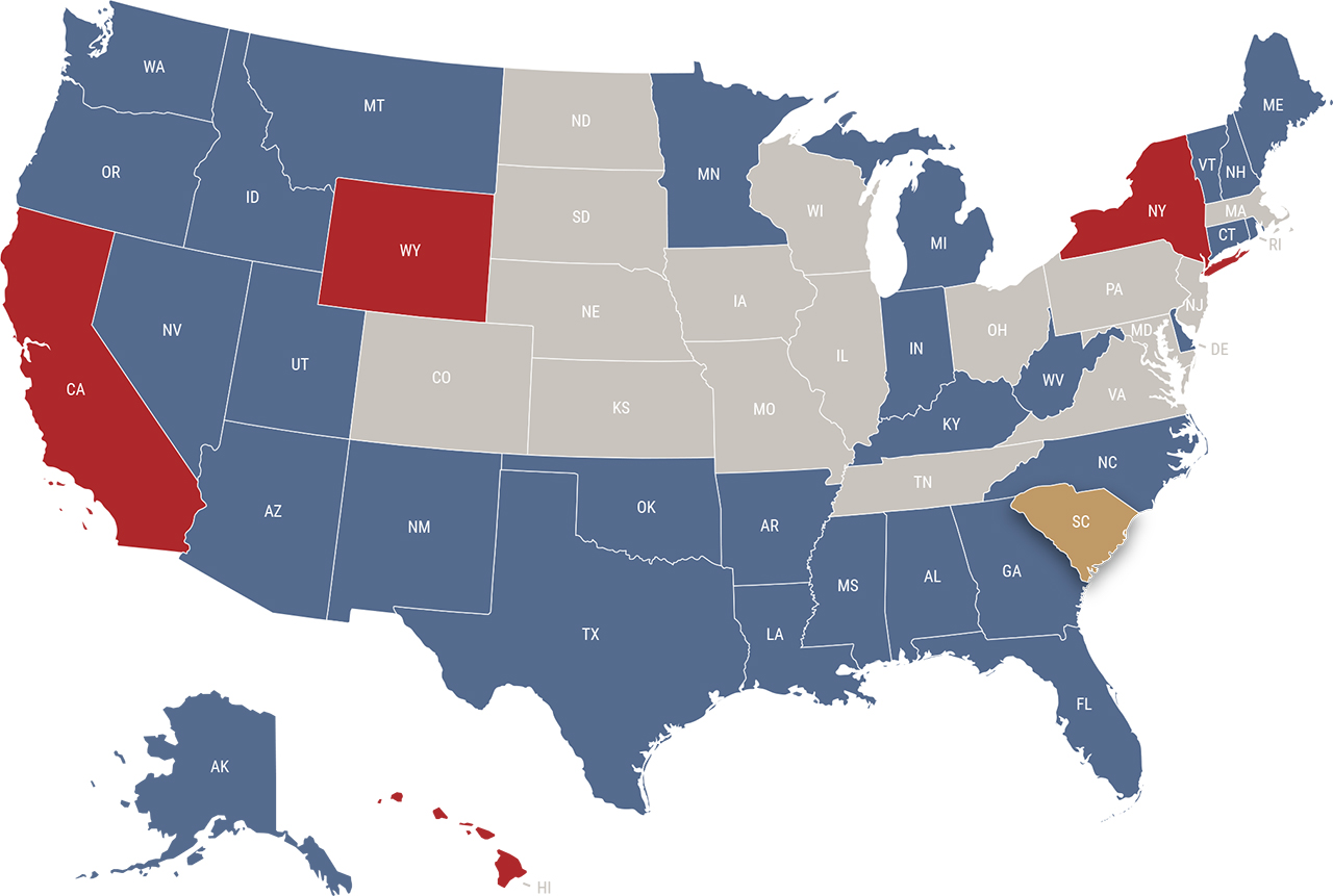 South Carolina reciprocity map